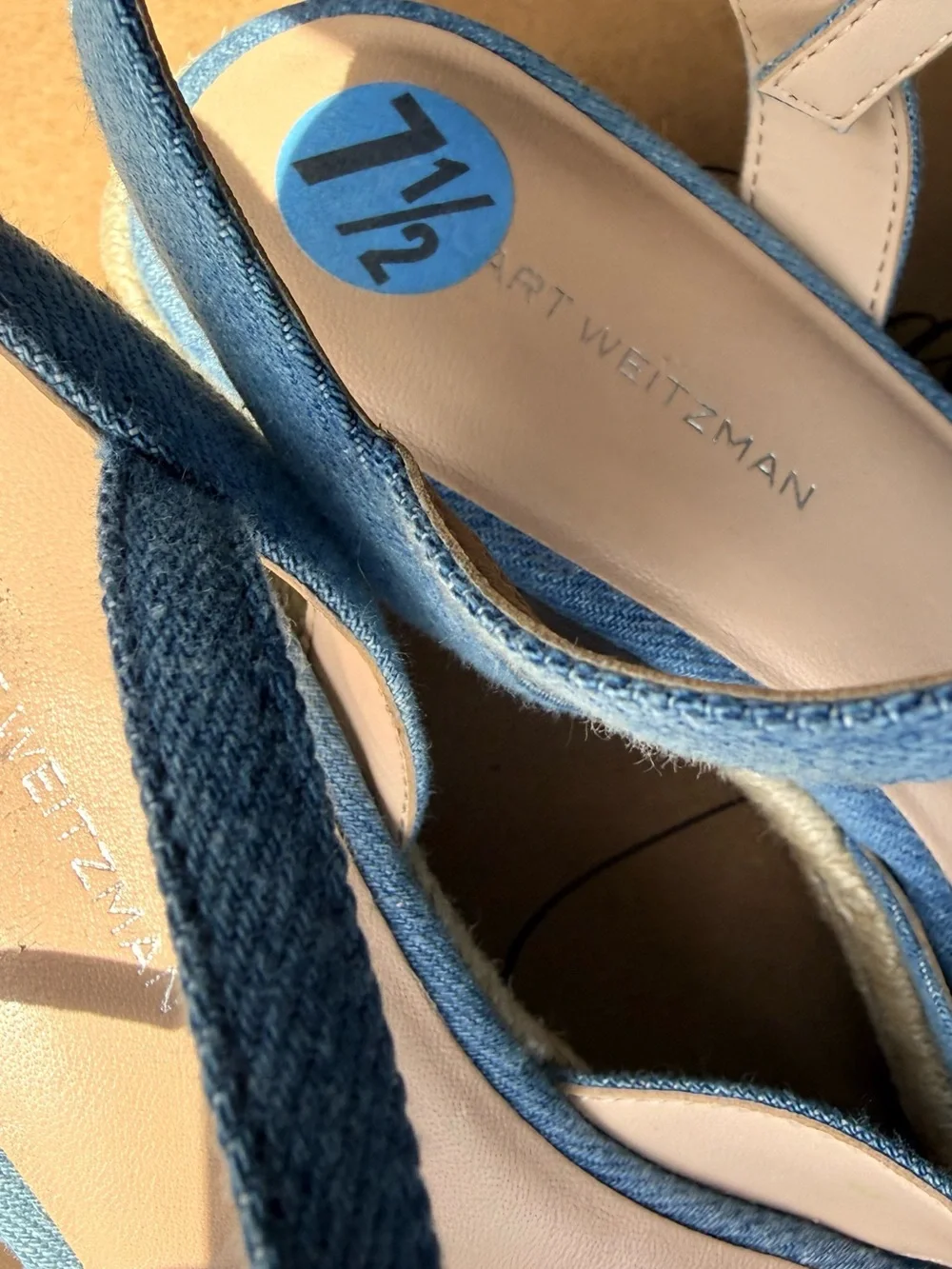 Stuart Weitzman Denim Blue Espadrille Ankle-Strap Sandals